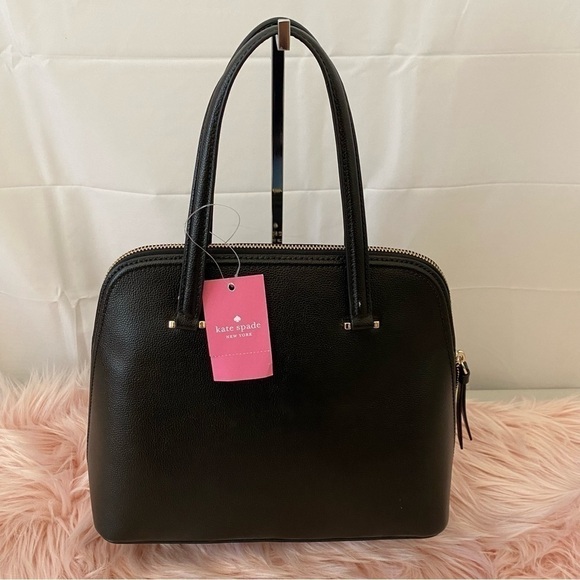 BNWT Kate Spade Black Embossed Leather Medium Dome Satchel w/ Crossbody Strap - Picture 2 of 9